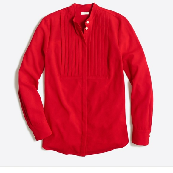 J. Crew Factory Tops - J. Crew Solid Red Drapey Tuxedo Blouse Top